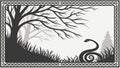 Spooky Tree with Snake in a Dark Forest Frame, Gothic Nature Art, vector design Generative AI Royalty Free Stock Photo