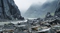 Eerie Landscape Glacier With Sharp Boulders And Rocks