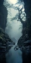 Eerie Landscapes: Exploring A Moody And Tranquil Cave In A Mountain Forest Royalty Free Stock Photo