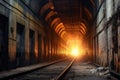 eerie light illuminating empty subway tunnel