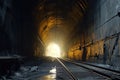 eerie light illuminating empty subway tunnel