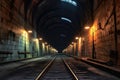 eerie light illuminating empty subway tunnel