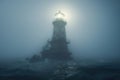 Eerie lighthouse among mist. Generate ai