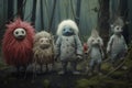 Eerie Monsters children fantasy in dark forest. Generate Ai