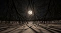 Eerie Moonlight Through Bare Trees Casting Shadows on Snow Royalty Free Stock Photo