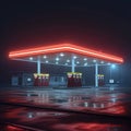 Eerie nocturnal ambiance 3D rendering illustrates gas station in fog Royalty Free Stock Photo