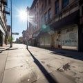 Abandoned City Street with Closed Storefronts