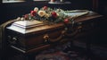 Eerie Poetcore: A Captivating Image Of An Empty Coffin On A Table Royalty Free Stock Photo