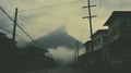 Eerie Polaroid: Foggy Mountain In A Town