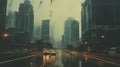 Eerie Polaroid Of Rainy City: Dark Aquamarine Tones And Juxtaposed Imagery