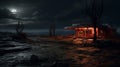 Eerie Post-apocalyptic Desert Night: Death Burger In Unreal Engine 5 Royalty Free Stock Photo