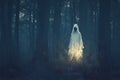 Eerie presence of ghost amidst enchanting mystic twilight woods Royalty Free Stock Photo