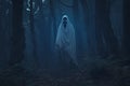 Eerie presence of ghost amidst enchanting mystic twilight woods