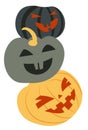 Eerie pumpkin faces, carved jack o lanterns on halloween