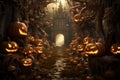 Eerie Pumpkin forest halloween ghost. Generate Ai Royalty Free Stock Photo