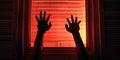 Eerie Red Light Reveals Sinister Zombie Hands Lurking Outside A Window