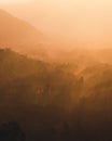 Eerie scenery of mountains in the golden haze