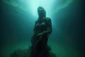 eerie silhouette of a statue in a murky underwater setting