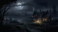 Eerie Haunted House In Atmospheric Landscape Style