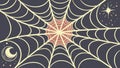 Eerie Spiderweb and Crescent Moon in Spooky Night Sky, vector design Generative AI Royalty Free Stock Photo