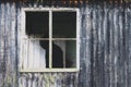 An eerie spooky hooded figures standing by a window in a ruined, abandoned house