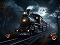 Eerie Train Ride Through a Moonlit Nightmare. Halloween Train of Nightmares in 8K Ultra HD. Generet Ai. Royalty Free Stock Photo