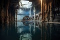 eerie underground lake in abandoned mine