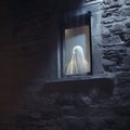 Eerie Window: Ghostly Figure Gazing Out