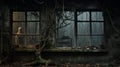 Eerie Window In Post-apocalyptic Backdrop: Dark Romantic Art