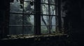 Eerie Window View: Abandoned House In Creepy Forest