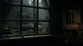 Eerie Window View: Atmospheric Woodland Imagery In Abandoned House