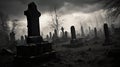 Eerie Winter Day Black and White Creepy Graveyard in a Storm. created with Generative AI Royalty Free Stock Photo