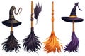 Eerie Witch Brooms Halloween Stickers on White Background AI Generated