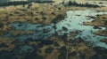 Eerily Realistic Aerial Shot Of Swamp With Historical Reproductions