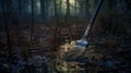 Eerily Realistic Broom Sweeping Up Puddle In Enchanting Forest