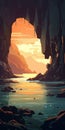 Eerily Realistic Cave Masterpiece: Terragen Inspired Illustration At Sunset