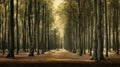 Eerily Realistic Forest Walk With Poplar Trees In Dark Beige And Gold