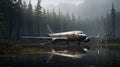 Eerily Realistic Forestpunk: Abandoned Airplane In Soggy Waters