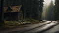 Eerily Realistic Log Cabin In Atmospheric Forest - Uhd Photo