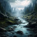Eerily Realistic Mountain River In A Medieval Fantasy Setting