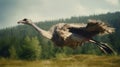 Eerily Realistic Ostrich Flying In Whistlerian Forest - 8k Image