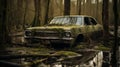 Eerily Realistic Portrait Of An Abandoned Car In A Swamp