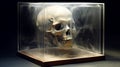 Eerily Realistic Skull In Glass Case For Halloween Decor