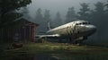 Eerily Realistic Urban Scene: Old Plane In The Woods