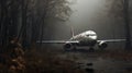 Eerily Realistic White Airplane In Misty Gothic Style