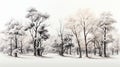 Eerily Realistic White Trees In Snow Scene - High Detail Vector Art Royalty Free Stock Photo