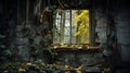 Eerily Realistic Window In Abandoned Building: Forestpunk Landscape