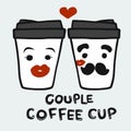 Couple coffee cup cartoon vector illustration Royalty Free Stock Photo