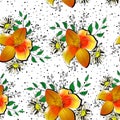 Seamless flower branches and leaves pattern