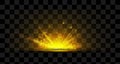 The effect of a bright golden flash of light on a transparent background with rays and glare. Light yellow light blur effect Royalty Free Stock Photo